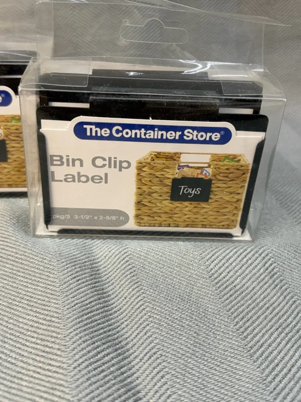 The Container store bin clip label nine total. 3 1/2“ x 2 5/8 black